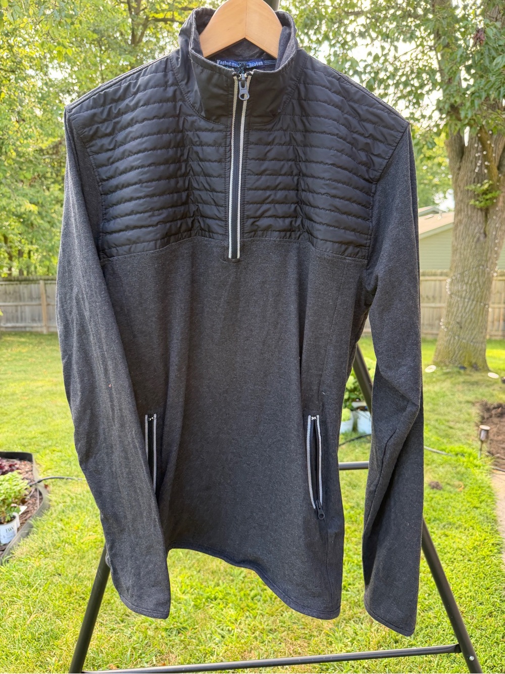 Vintage 1946 Quilted Yoke Quarter Zip Pullover Charcoal Grey Mens Size Small